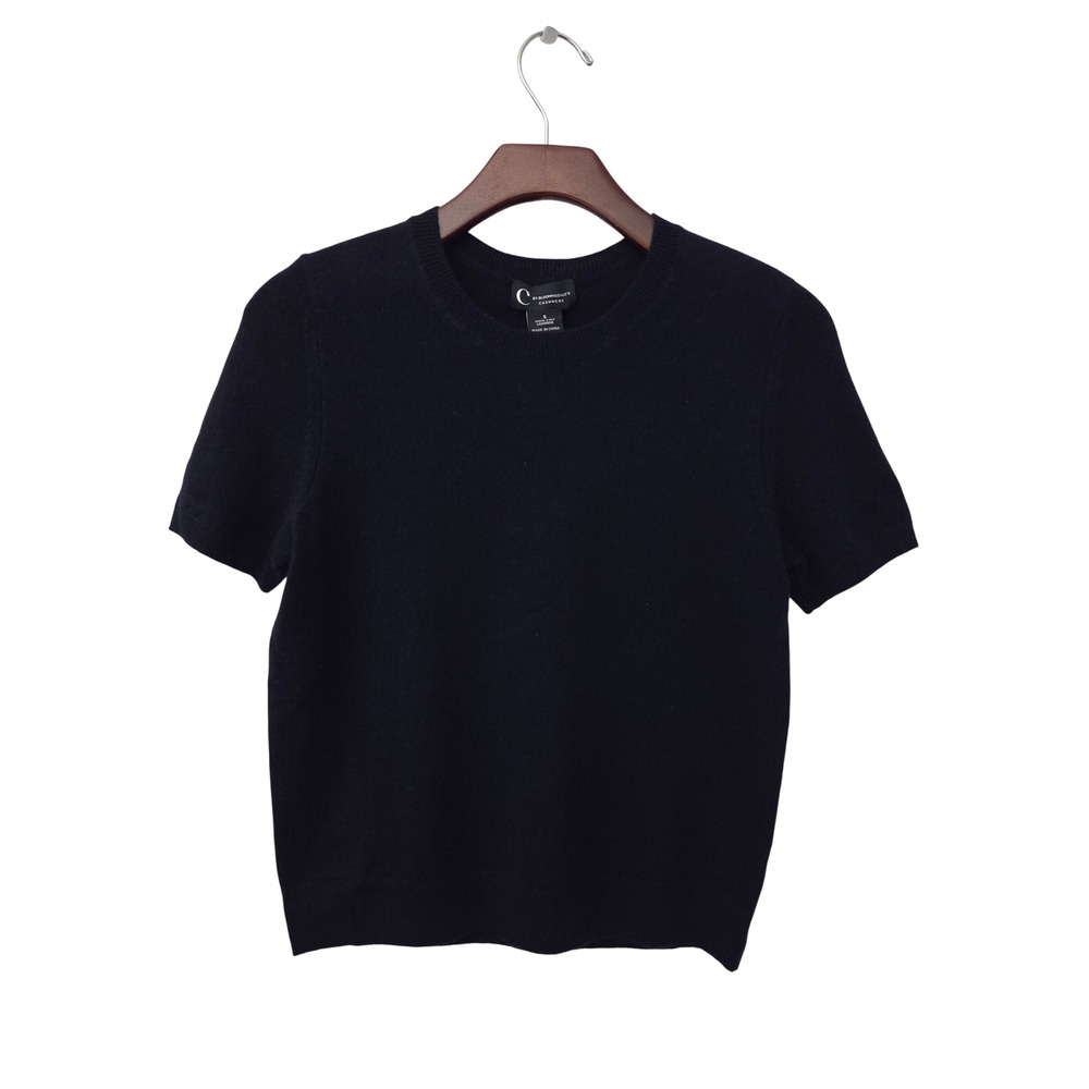 C by Bloomingdale's Sweater Cashmere Short Sleeve Women S Navy NWT $168 V11361